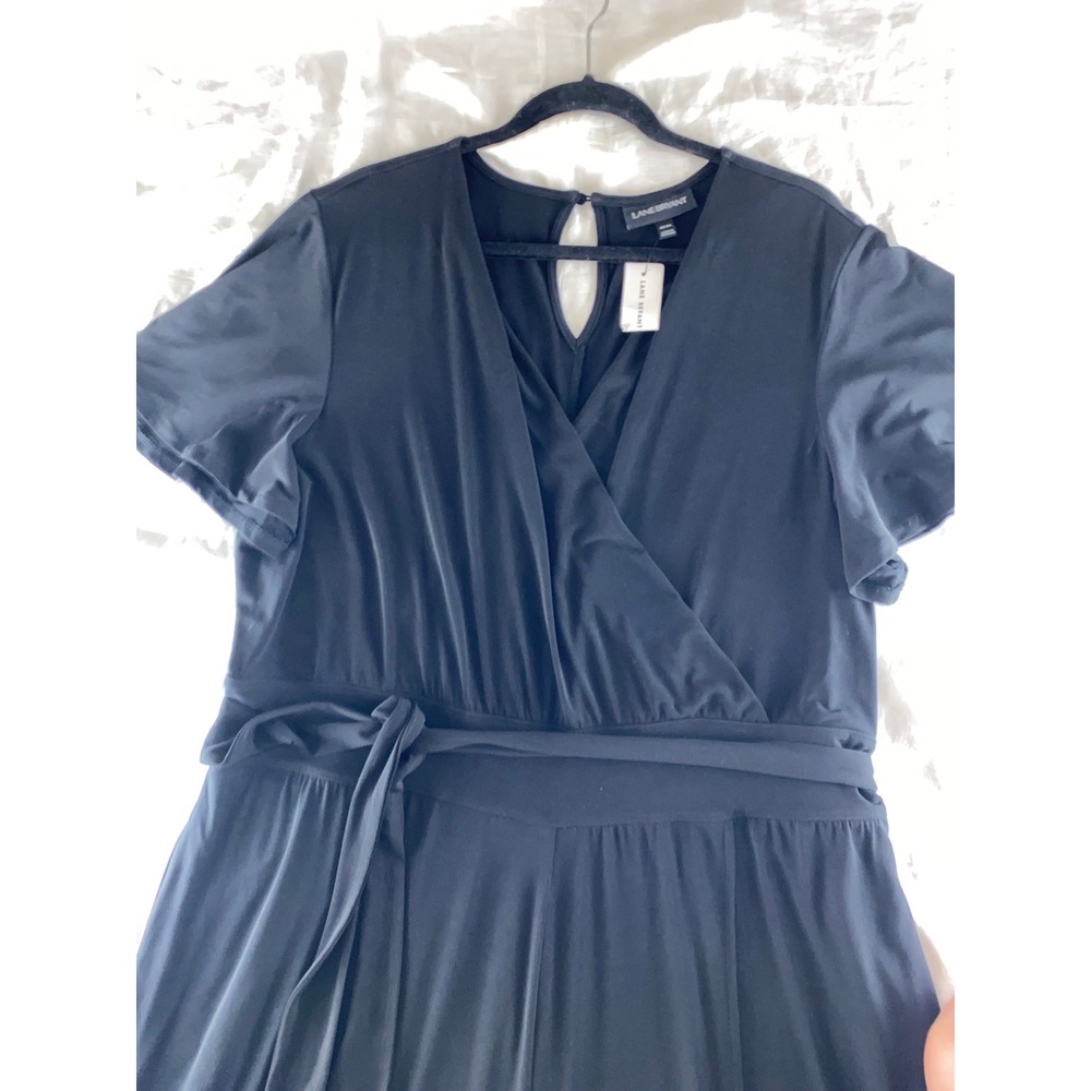 Lane Bryant Jumpsuit Women 22/24 Black Surplice Flutter Sleeve Wide Leg Pockets - Picture 9 of 16